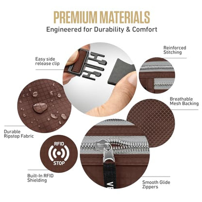 VENTURE 4TH Travel Money Belt with 7 RFID Sleeves - Brown - color: Brown