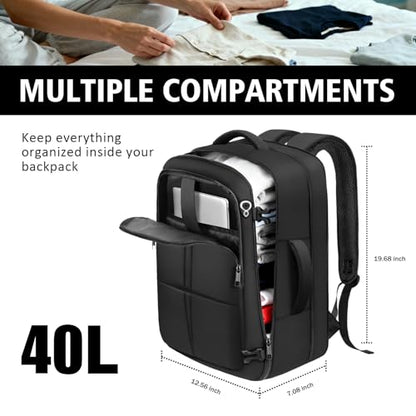 Travel Backpack for Men, 50L Expandable Large Carry On TSA Backpack, Black - color: Black