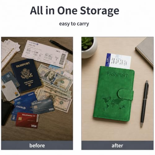 Passport Holder, RFID Blocking Travel Wallet, PU Leather, Green - color: Green#PP