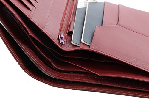 Genuine Sheep Leather Smart Family Size Passport Travel Wallet/Holder (ruby woo) - color: ruby woo