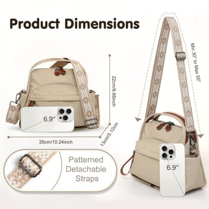 Nylon Top Handle Crossbody Bags for Women with 2 Adjustable Straps - color: 02-khaki
