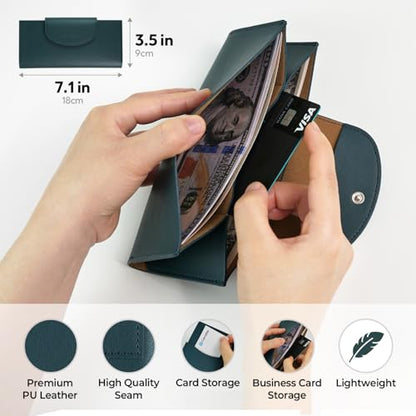 carrotez All-in-One Long Bifold 2-Tier PU Leather Wallet - Dark Green - color: Dark Green