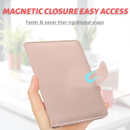 Passport Holder, Cute Travel Wallet Cover with RFID Blocking,Pink | PU leather travel wallet with magnetic closure, card slots, pen loop, and easy access for passports and essentials. - color: R-Pink