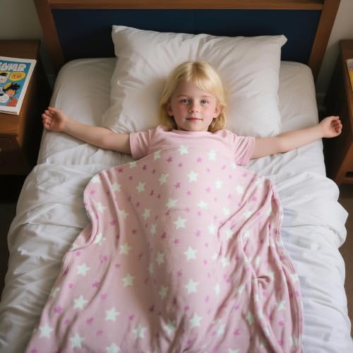 3-in-1 Kids Travel Blanket and Pillow Set - 40x60 Inch Blanket - color: Pink Star