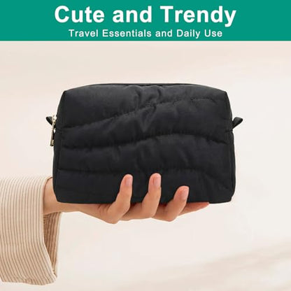 Small Makeup Bag for Purse, Quilted Travel Cosmetic Bag - color: A- Black