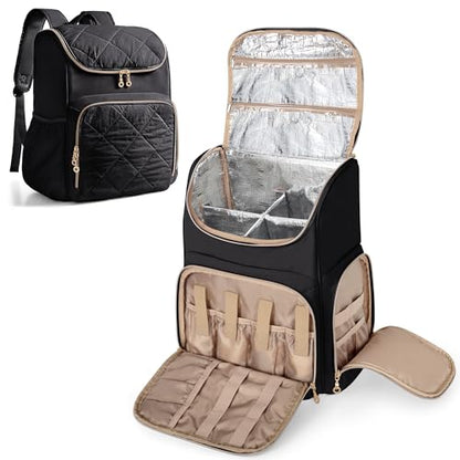 Marscamd Insulated Hairstylist Travel Bag Backpack with Detachable Divider - color: Black