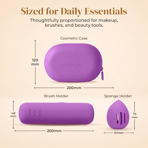 Silicone Makeup Bag Set - Cosmetic Pouch, Brush Holder, Beauty Sponge Case - color: Green