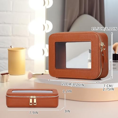 Pinkmik Travel Clear Makeup Bag, (Brown, M+SLIM) - color: B1/Brown, size: M+SLIM
