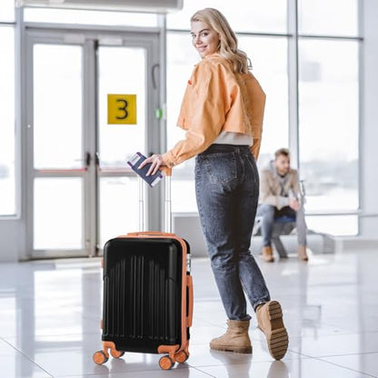 Karl home 28in Checked Luggage, Large Suitcase with Wheels, Black & Brown - color: Black & Brown, size: 28 Inch