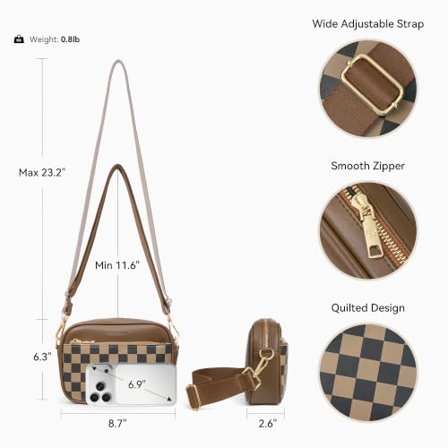 BOSTANTEN Quilted Small Crossbody Bag for Women Vegan Leather Purses - color: Checkered Coffee