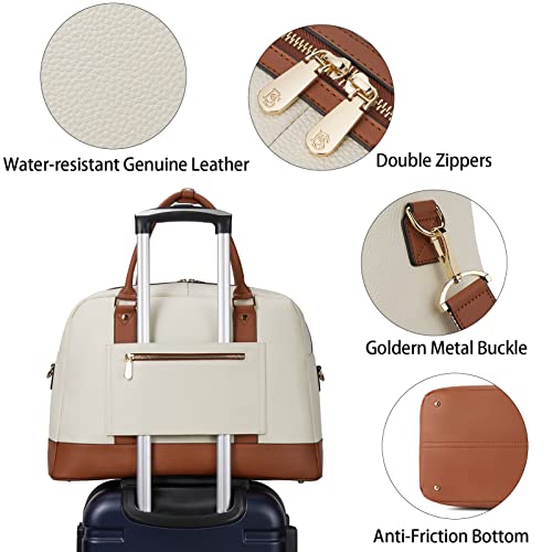 BOSTANTEN Weekender Bags for Women Travel Genuine Leather Overnight Bags - color: A-Beige&Brown