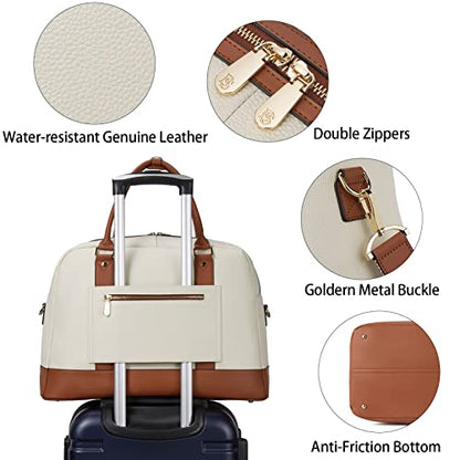 BOSTANTEN Weekender Bags for Women Travel Genuine Leather Overnight Bags - color: A-Beige&Brown