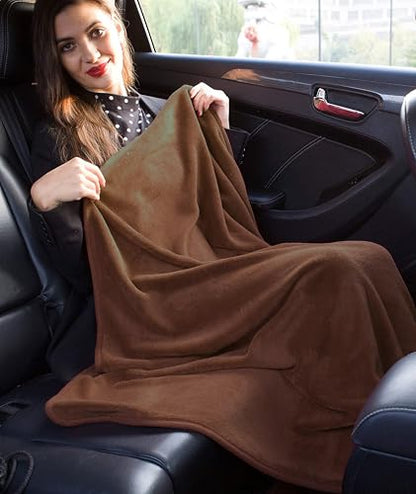 BlueHills Premium Soft Travel Blanket Pillow Air Plane Essentials - Brown - color: Brown-1pk-t009