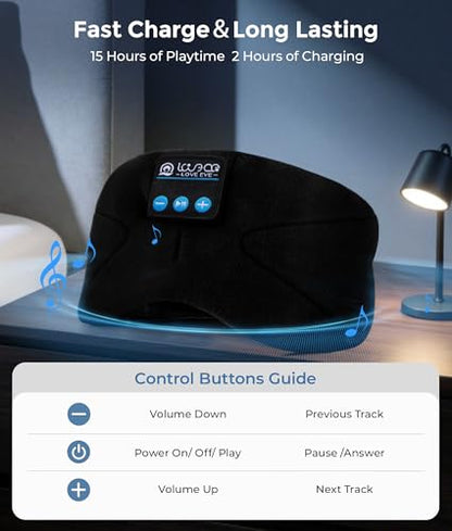 LOVE EYE Sleeping Eye Mask with Bluetooth 5.4 Headphones for Side Sleepers - color: Black