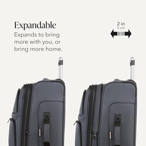SwissGear Sion Softside Expandable Spinner Luggage Durable Lightweight Travel Suitcase, Dark Grey, Checked-Medium - color: Dark Grey, size: Checked-Medium