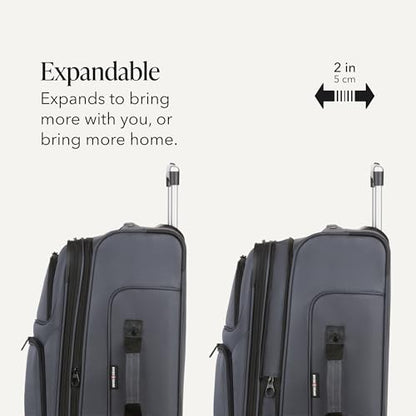SwissGear Sion Softside Expandable Spinner Luggage Durable Lightweight Travel Suitcase, Dark Grey, Checked-Medium - color: Dark Grey, size: Checked-Medium