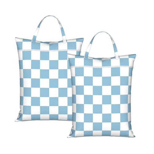 blue and white checkerboard plaid 2-Pack Travel Laundry Bags for Dirty Clothes- Large Waterproof Laundry Tote, Wet & Dry Use, Reusable Foldable Carry Handles for Vacation, Gym & Dorm - color: Blue And Whitecheckerboard Plaid