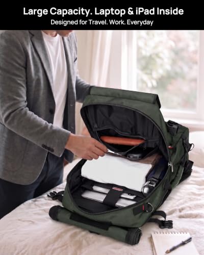 WITZMAN Carry on Travel Backpack for Men Airline Approved Fits 16" Laptop - color: 02.army Green