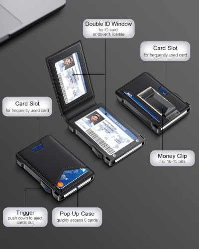 Wallet for Men RFID Wallet with 2 ID Windows & Money Clip, Slim Card Holder - color: Black