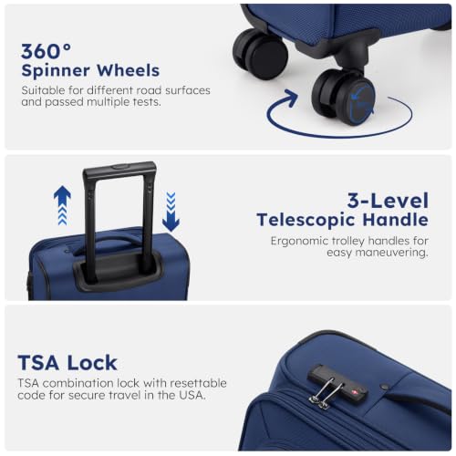Softside Expandable Carry On Luggage, 20in Carry on Suitcase with Wheels - color: Blue