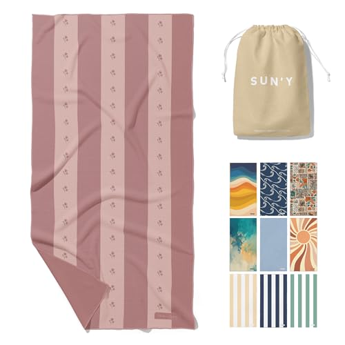 SUN'Y Waffle Microfiber Beach Towel, Sand Free, Quick Dry - Coastal Rose - color: Coastal Rose