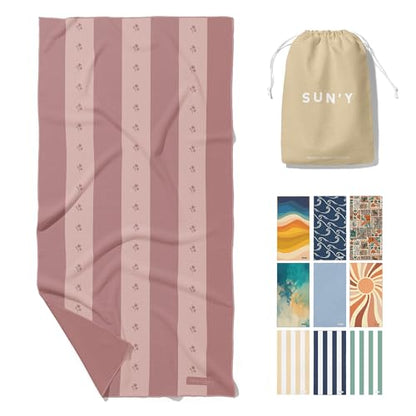 SUN'Y Waffle Microfiber Beach Towel, Sand Free, Quick Dry - Coastal Rose - color: Coastal Rose