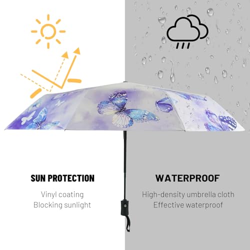 SY COMPACT Travel Umbrella - Windproof Automatic Compact Umbrellas for Rain - color: Purple Butterfly