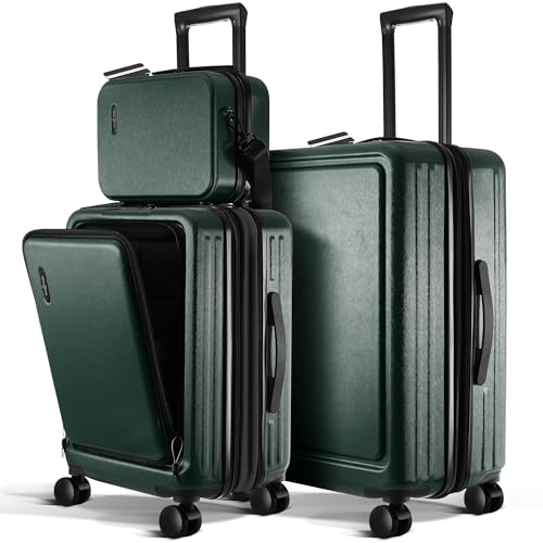 TRAVELARIM 3 Piece Luggage Sets, 20 Inch Carry On Luggage, 24 Inch Suitcase - color: Green, size: 3 Piece Set (20"/24")