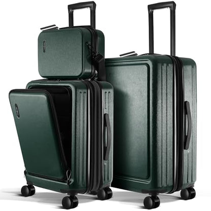 TRAVELARIM 3 Piece Luggage Sets, 20 Inch Carry On Luggage, 24 Inch Suitcase - color: Green, size: 3 Piece Set (20"/24")