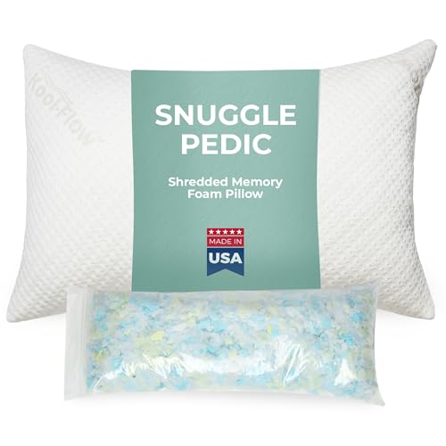 Snuggle-Pedic Queen Shredded Memory Foam Bed Pillow - Ergonomic Design with Cooling Airflow Cover - Custom Support for Side Sleepers, Pregnancy Relief Recovery Comfort & Dorm Essentials - USA Quality - size: Queen - Deluxe