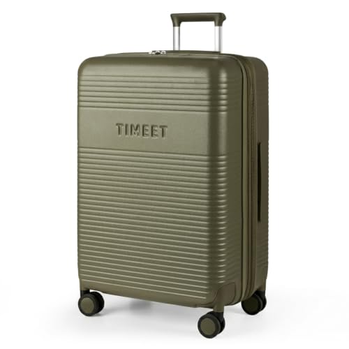 Timeet Checked Luggage, 28 Inch Large Size Hardside Suitcase with Spinner Wheels, Expandable Polycarbonate Rolling Luggage, TSA Lock, Built-in USB Charging, Wet Dry Separation Pocket, Olive Green - color: Olive Green, size: 28 inch