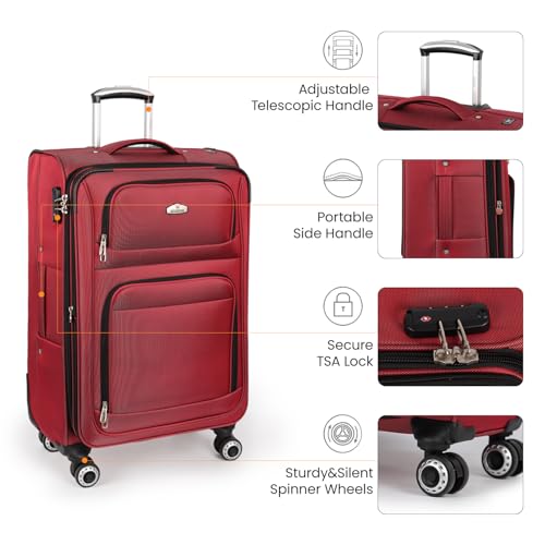 Softside Suitcase Sets 2 Piece(20/30in) w/Front Open Pocket - color: Red, size: 2-Piece Set (20"/30'')