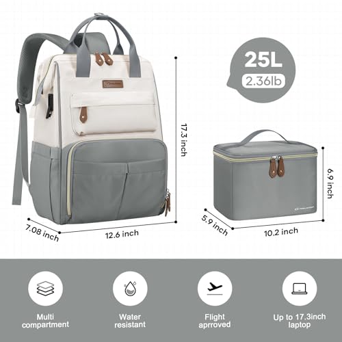 Maelstrom 15.6-17.3" Laptop Backpack with Lunch Box, Work Bag for Women Men - color: Gray-beige