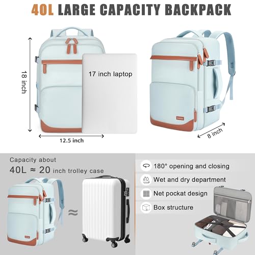 40L Travel Backpack, Flight Approved Carry On Laptop Backpack - color: Blue, size: Large