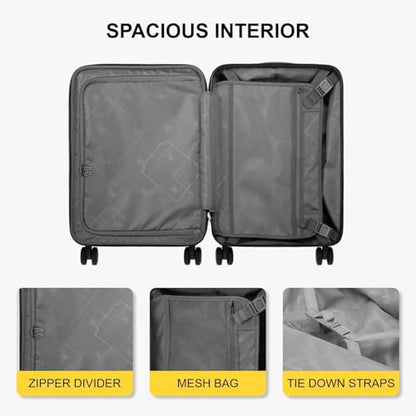 LEVEL8 Carry on Luggage 22x14x9 Airline Approved, 20" Suitcases with Wheels - color: Black, size: 20 Inch