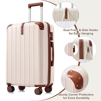 Travel Luggage Set 3 Piece, Premium ABS Hardshell Suitcase with TSA Lock, 20/24/28 Inch Lightweight Spinner Wheels, Durable Lightweight Carry On Bag Sets - color: B - Ivory
