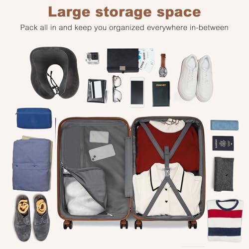 Kono Checked Luggage 24in Expandable Spinner TSA Lock ABS+PC Grey - color: Grey/Brown, size: Checked-medium 24-inch