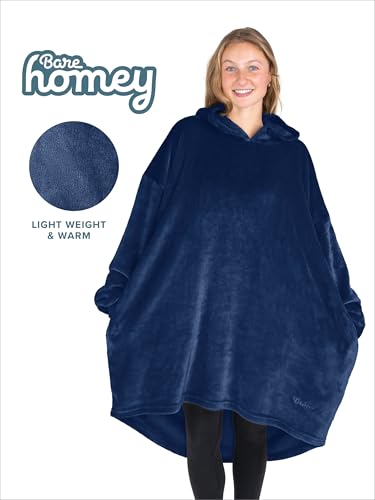 Bare Home Microplush Wearable Blanket with Side Pockets - Soft and Plush - Warm and Cozy - Adult & Kid Sizes (Adult, Dark Blue) - color: Dark Blue, style: Adult - Side Pockets