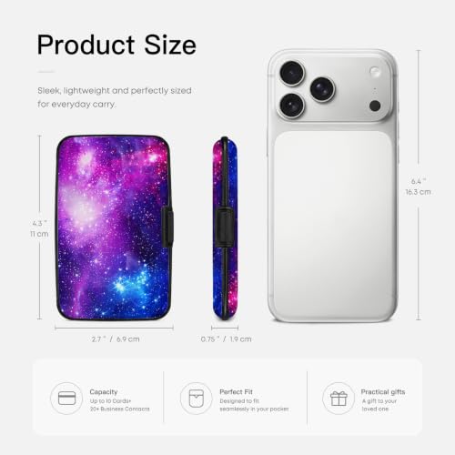 Credit Card Holder RFID Aluminum card case Wallet purple starry mini Wallet - color: Cosmic Galaxy