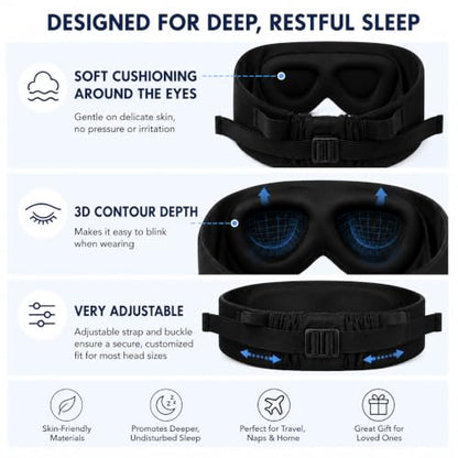 ALASKA BEAR 3D Contoured Silk Wide Band Eye Mask, Ultra Soft Travel Pillow with Neck Support, Zero Pressure Blackout Eye Cover for Men & Women, Adjustable Strap Sleeping Blindfold, Black