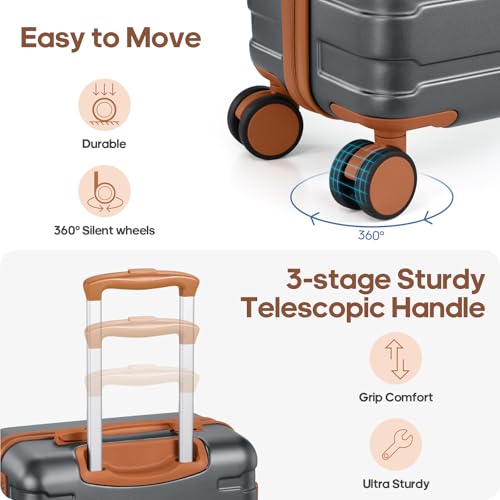 Carry on Luggage, Suitcase Set 3Piece with Backpack YKK zippers - color: Silver Gray