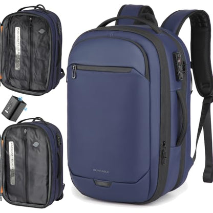 45L Travel Backpack with Vacuum Compression System Fits 16" Laptop | Expandable Carry On Backpack with Pump, Water Resistant, TSA Lock, Vacuum Backpack for Travel & Business - color: Blue B