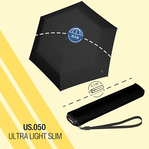 Knirps US.050 Ultra Light Pocket Size Manual Rain Umbrella with Carrying Case - color: Black UV Protection