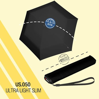 Knirps US.050 Ultra Light Pocket Size Manual Rain Umbrella with Carrying Case - color: Black UV Protection