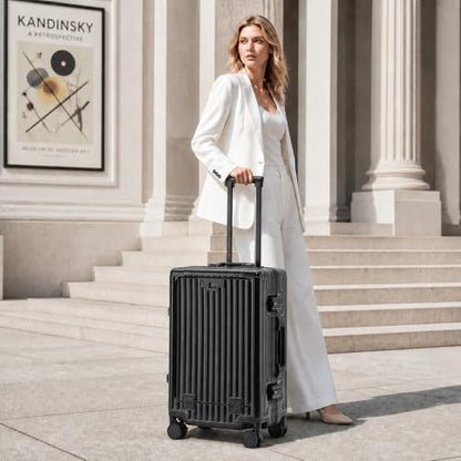 20" Aluminum Frame Carry-On with Front Pocket & USB Port - color: Black