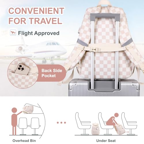3PCS Corduroy Girls Backpack w/ Lunch Box & Pencil Bag (Beige Chessboard) - color: Beige Chessboard