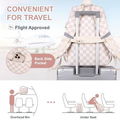3PCS Corduroy Girls Backpack w/ Lunch Box & Pencil Bag (Beige Chessboard) - color: Beige Chessboard