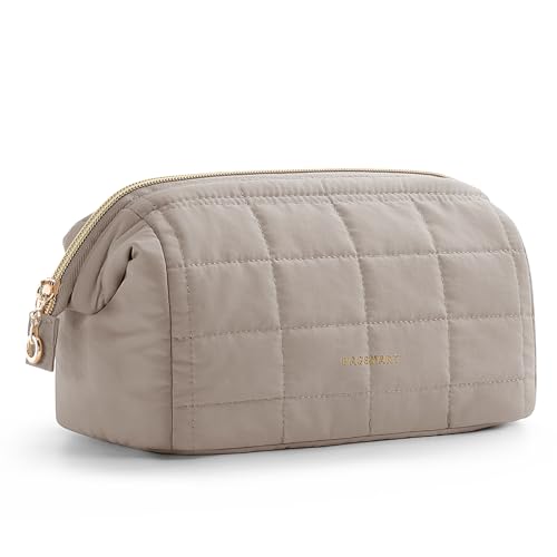 BAGSMART Makeup Bag Travel Toiletry Bag, Wide-open Zipper Pouch, Greige - color: 09-Greige