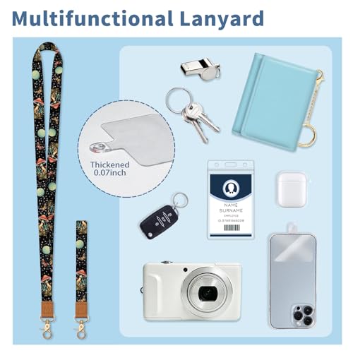 Lanyard Wallet with Id Badge Holder Keychain Card Women Mushroom - color: Mushroom Black