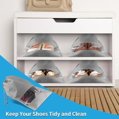 Grey Travel Shoe Bags - 5 Pcs Non-Woven Packing Bags with Clear Window - color: Grey, style: 5 Pack